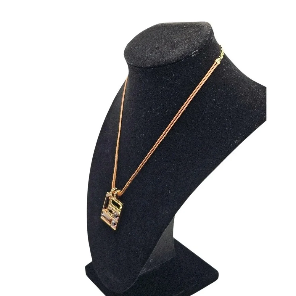 Swarovski Ilori Rose Gold Brown Pink Square‎ Crystal Pendant 18" Cord Necklace - Picture 9 of 13